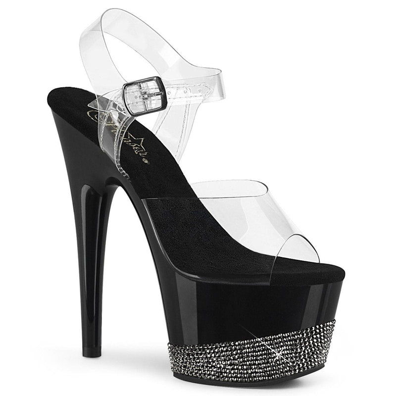 Pleaser ADORE-708-3 Platform Sandal (Clear/Black-Pewter Rhinestone)