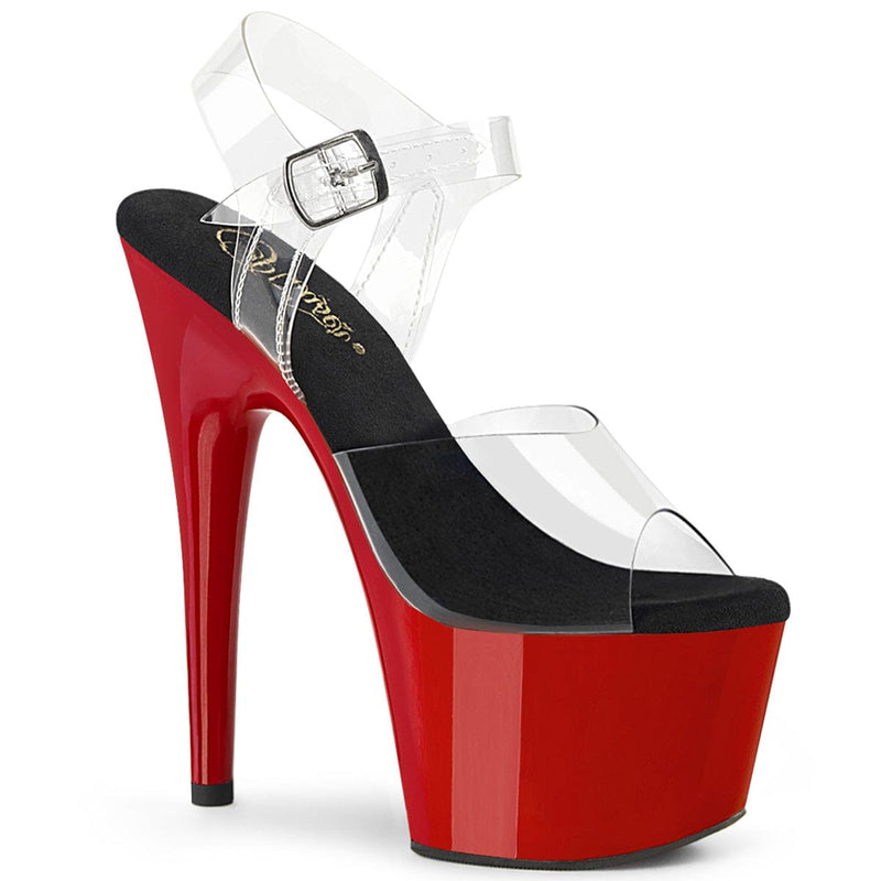 Pleaser ADORE-708 Platform Sandal (Clear-Black/Red)