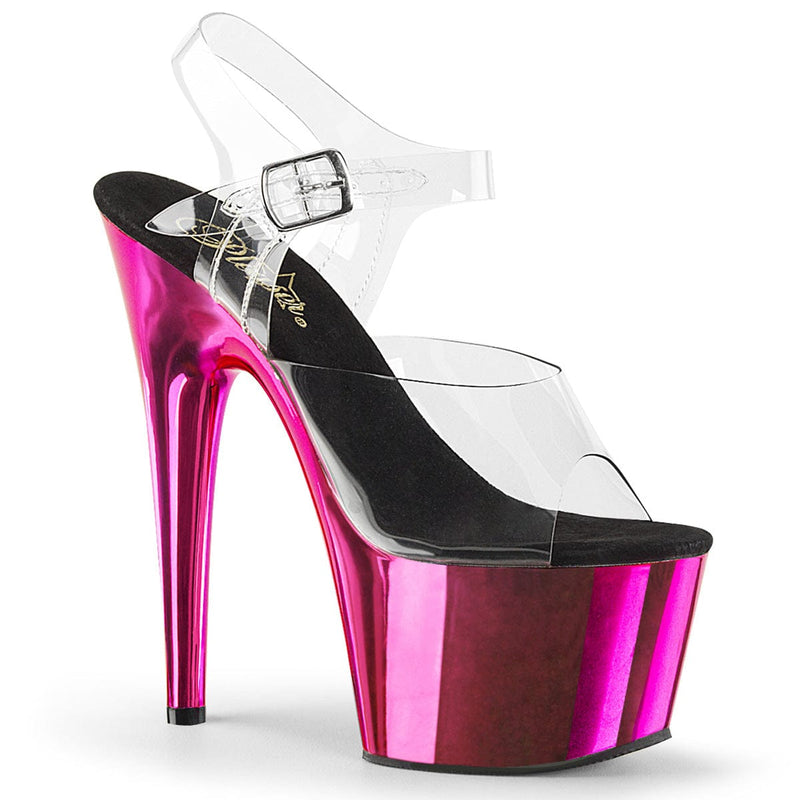 Pleaser ADORE-708 Platform Sandal (Clear/Hot Pink Chrome)