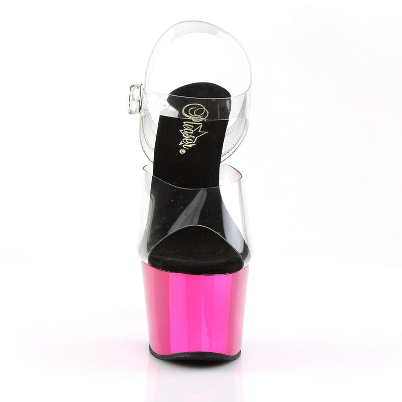 Pleaser ADORE-708 Platform Sandal (Clear/Hot Pink Chrome)