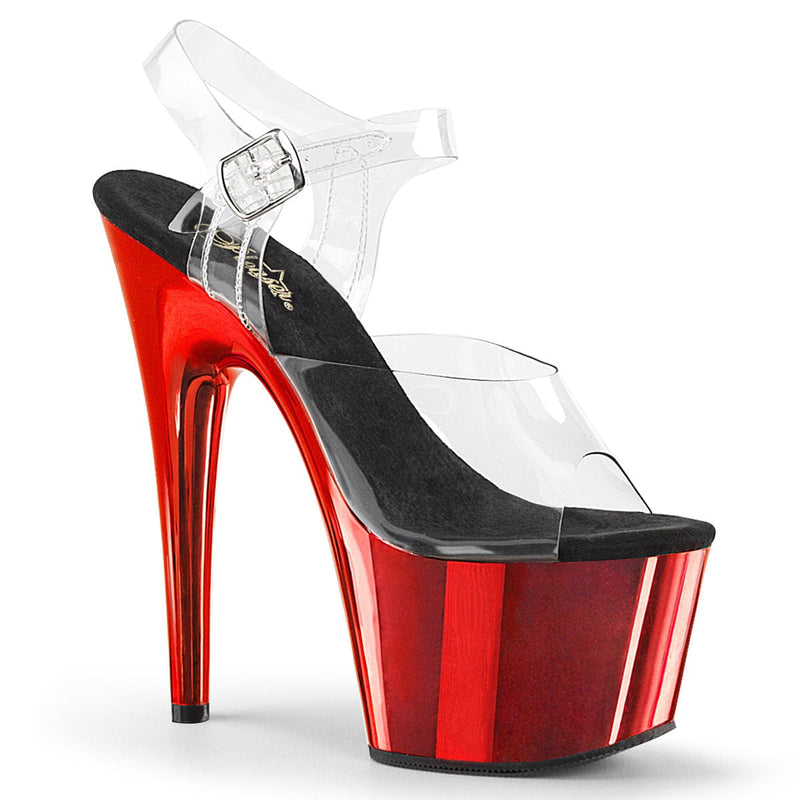 Pleaser ADORE-708 Platform Sandal (Clear/Red Chrome)