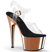 Pleaser ADORE-708 Platform Sandal (Clear/Rose Gold Chrome)
