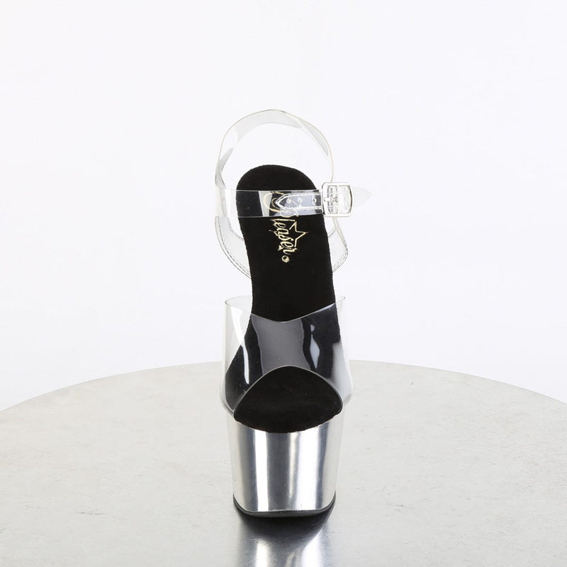 Pleaser ADORE-708 Platform Sandal (Clear/Silver Chrome)