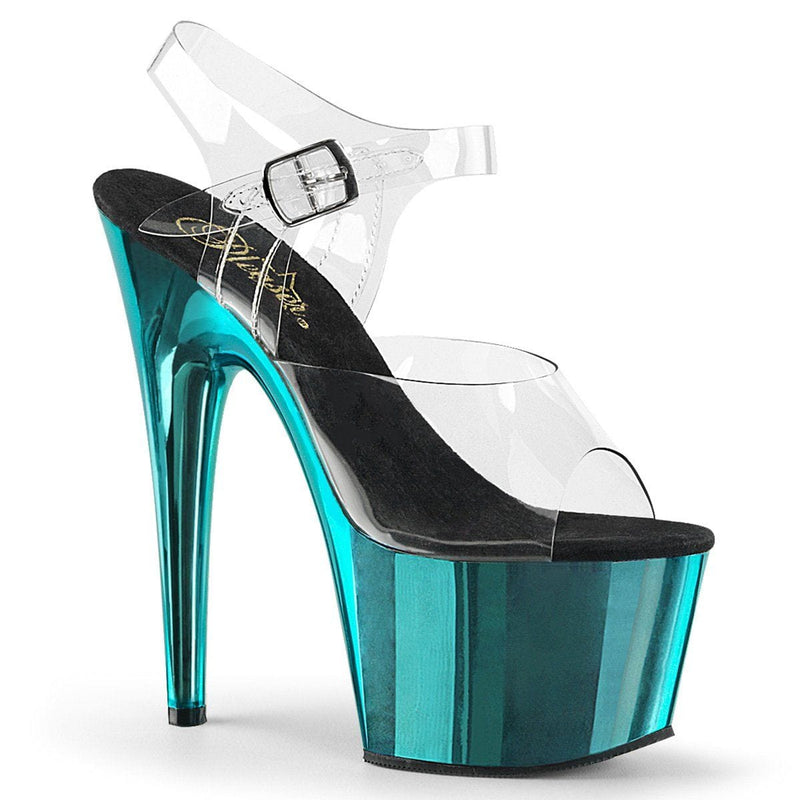 Pleaser ADORE-708 Platform Sandal (Clear/Turquoise  Chrome)