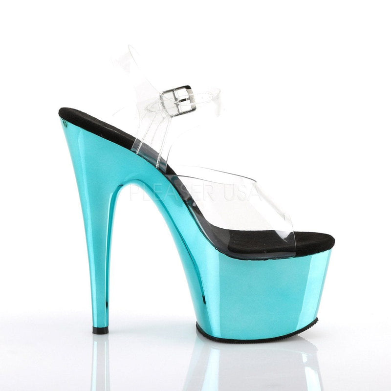 Pleaser ADORE-708 Platform Sandal (Clear/Turquoise  Chrome)