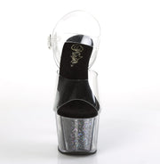 Pleaser ADORE-708CG Platform Sandal (Clear/Black Confetti Glitter)