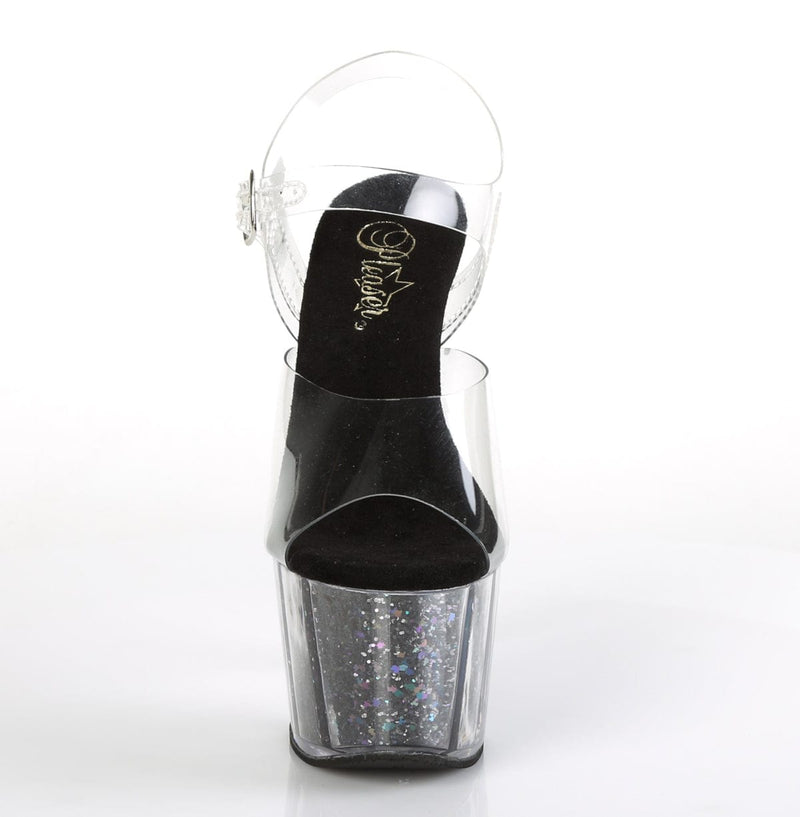 Pleaser ADORE-708CG Platform Sandal (Clear/Black Confetti Glitter)