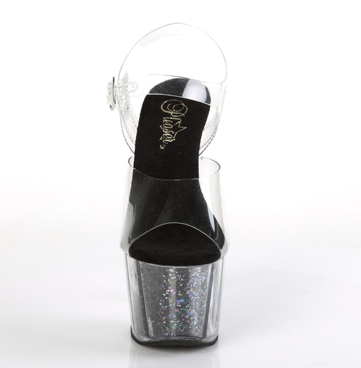 Pleaser ADORE-708CG Platform Sandal (Clear/Black Confetti Glitter)