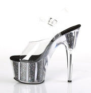 Pleaser ADORE-708CG Platform Sandal (Clear/Black Confetti Glitter)