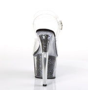 Pleaser ADORE-708CG Platform Sandal (Clear/Black Confetti Glitter)