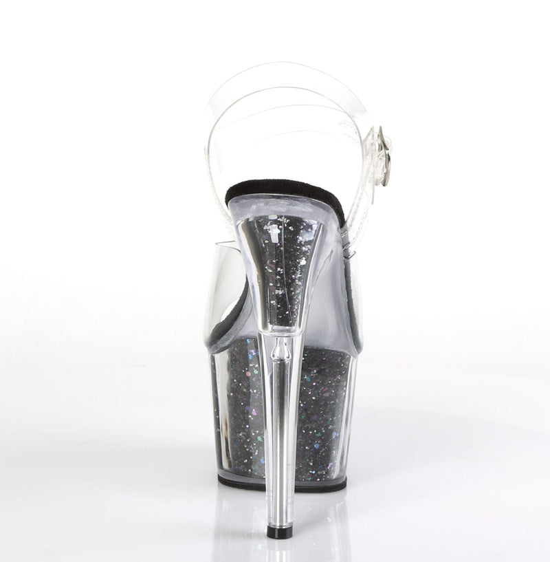 Pleaser ADORE-708CG Platform Sandal (Clear/Black Confetti Glitter)