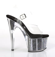 Pleaser ADORE-708CG Platform Sandal (Clear/Black Confetti Glitter)