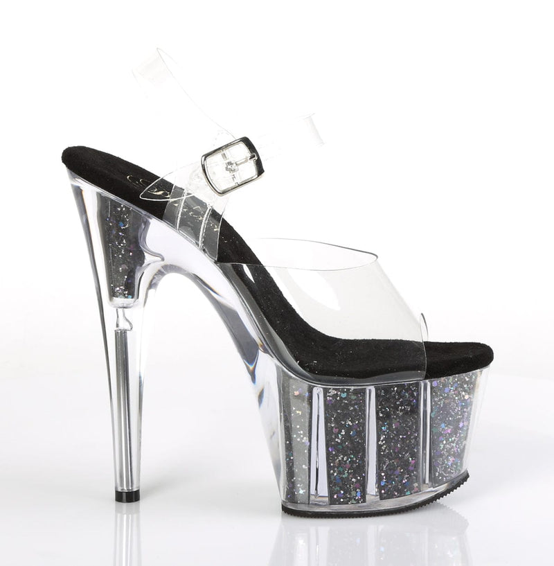 Pleaser ADORE-708CG Platform Sandal (Clear/Black Confetti Glitter)