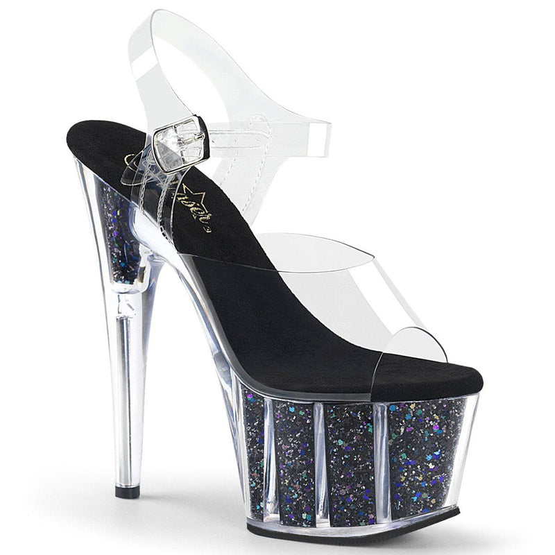 Pleaser ADORE-708CG Platform Sandal (Clear/Black Confetti Glitter)