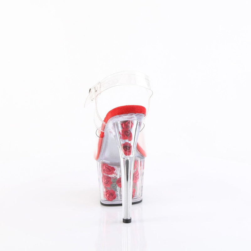 Pleaser ADORE-708FL Platform Sandal (Clear/Red Flowers)
