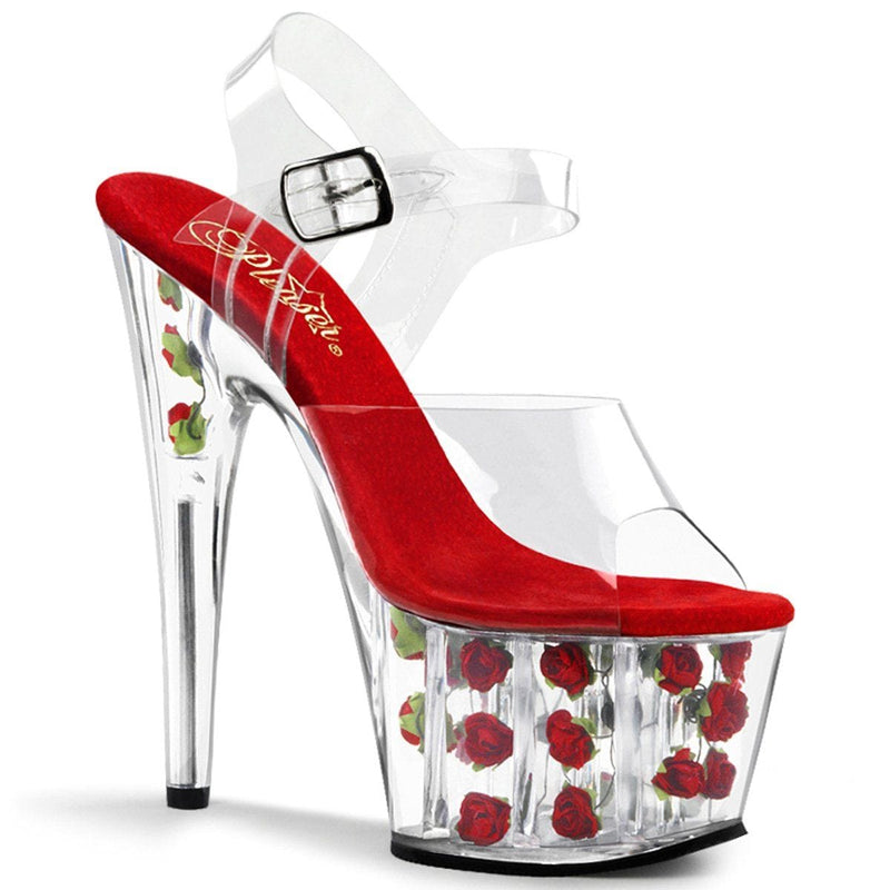 Pleaser ADORE-708FL Platform Sandal (Clear/Red Flowers)