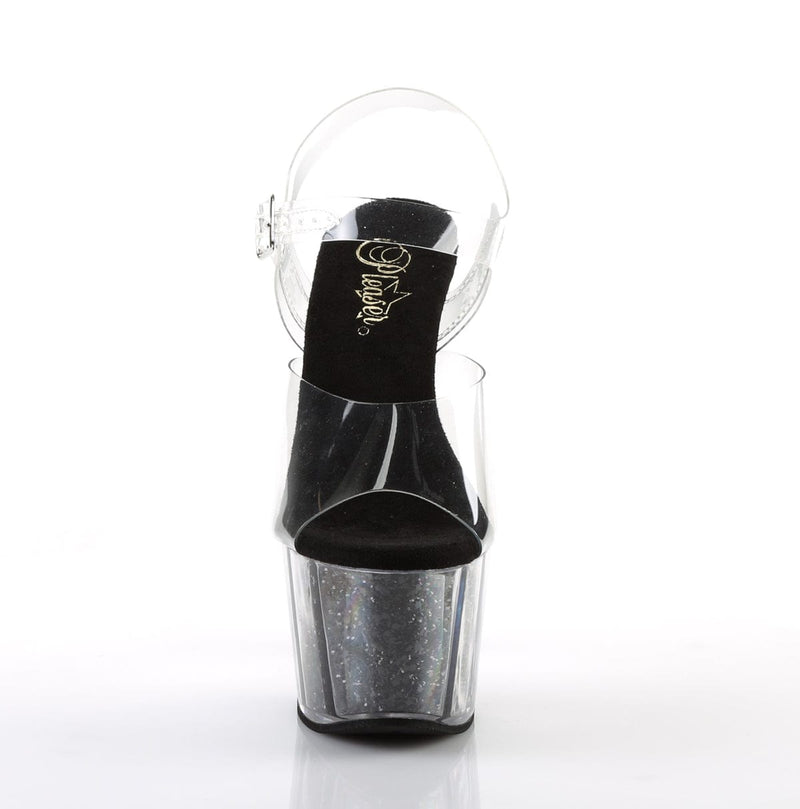 Pleaser ADORE-708G Platform Sandal (Clear/Black Glitter Inserts)