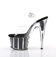 Pleaser ADORE-708G Platform Sandal (Clear/Black Glitter Inserts)