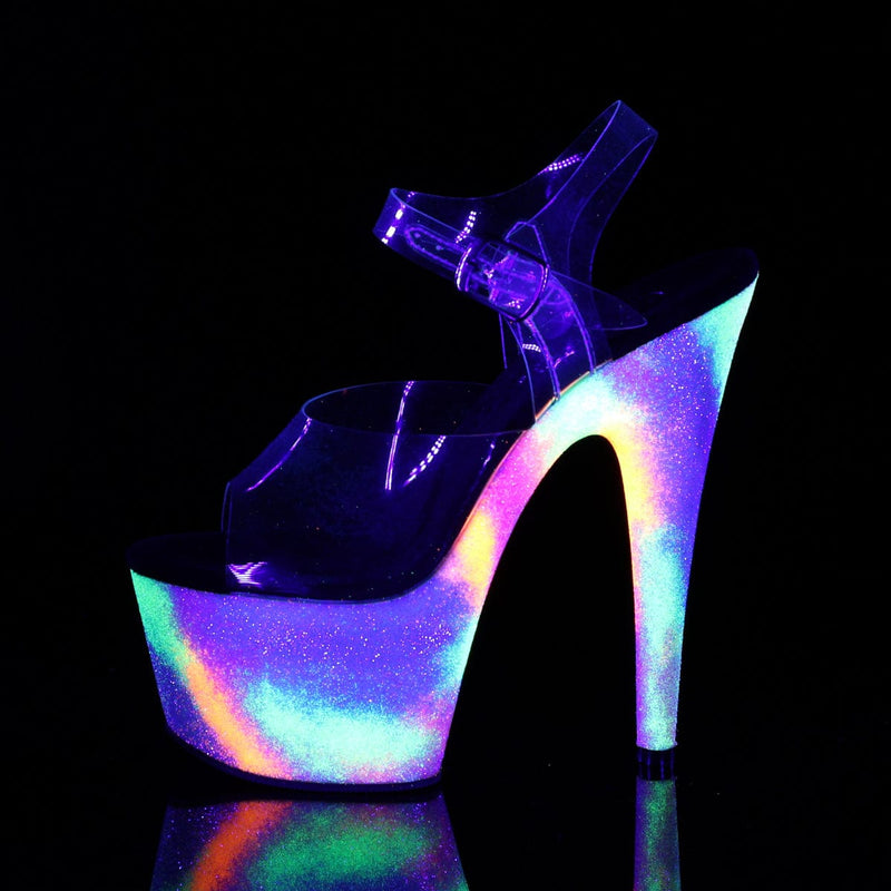 Pleaser ADORE-708GXY Platform Sandal (Clear/Neon Galaxy Glitter)