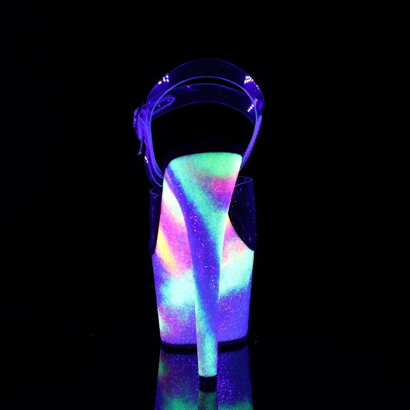 Pleaser ADORE-708GXY Platform Sandal (Clear/Neon Galaxy Glitter)