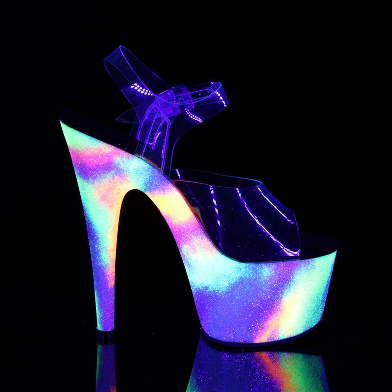 Pleaser ADORE-708GXY Platform Sandal (Clear/Neon Galaxy Glitter)