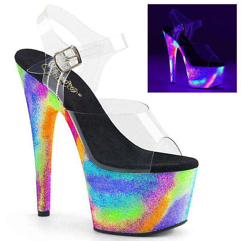 Pleaser ADORE-708GXY Platform Sandal (Clear/Neon Galaxy Glitter)