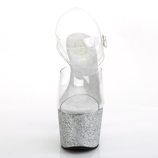 Pleaser ADORE-708HMG Platform Sandal (Clear/Silver Multi Glitter)
