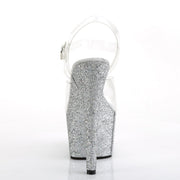 Pleaser ADORE-708HMG Platform Sandal (Clear/Silver Multi Glitter)