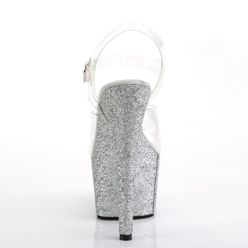 Pleaser ADORE-708HMG Platform Sandal (Clear/Silver Multi Glitter)