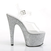 Pleaser ADORE-708HMG Platform Sandal (Clear/Silver Multi Glitter)