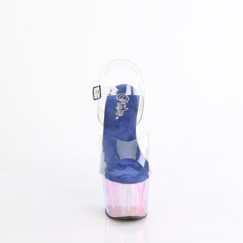 Pleaser ADORE-708HT Platform Sandal (Clear/Blue Multi Tinted)