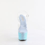 Pleaser ADORE-708LG Platform Sandal (Clear/Baby Blue Glitter)