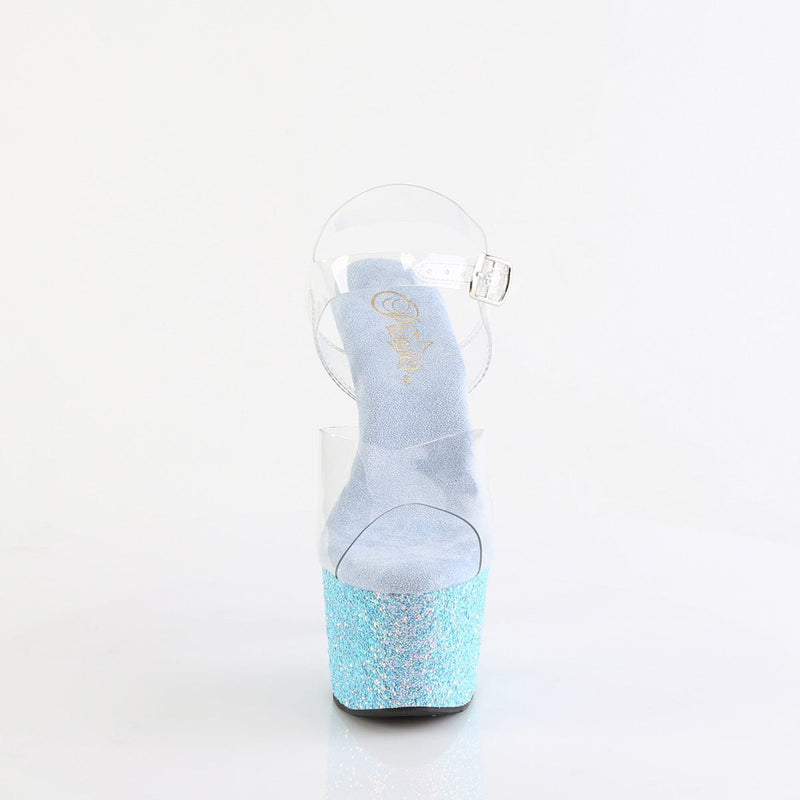 Pleaser ADORE-708LG Platform Sandal (Clear/Baby Blue Glitter)