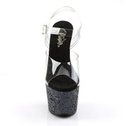 Pleaser ADORE-708LG Platform Sandal (Clear/Black Multi Glitter)
