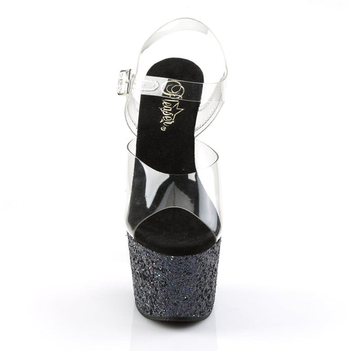Pleaser ADORE-708LG Platform Sandal (Clear/Black Multi Glitter)
