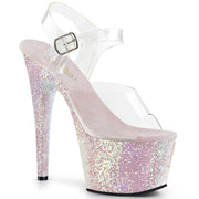 Pleaser ADORE-708LG Platform Sandal (Clear/Opal Multi Glitter)