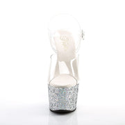 Pleaser ADORE-708LG Platform Sandal (Clear/Silver Multi Glitter)