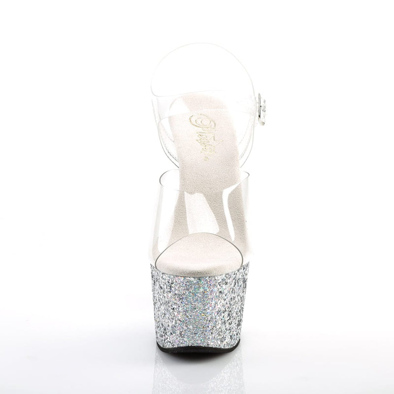 Pleaser ADORE-708LG Platform Sandal (Clear/Silver Multi Glitter)