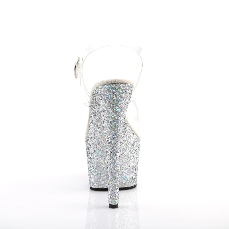 Pleaser ADORE-708LG Platform Sandal (Clear/Silver Multi Glitter)