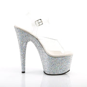 Pleaser ADORE-708LG Platform Sandal (Clear/Silver Multi Glitter)