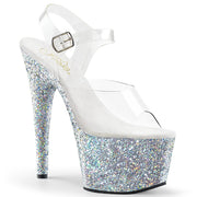 Pleaser ADORE-708LG Platform Sandal (Clear/Silver Multi Glitter)