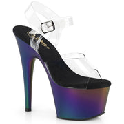 Pleaser ADORE-708MCH Platform Sandal (Clear/Purple-Green Matte Chrome)