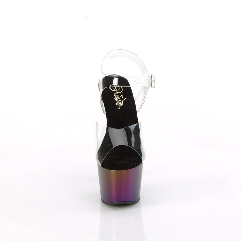 Pleaser ADORE-708MCH Platform Sandal (Clear/Purple-Green Matte Chrome)