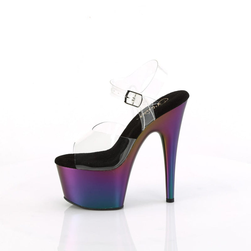 Pleaser ADORE-708MCH Platform Sandal (Clear/Purple-Green Matte Chrome)