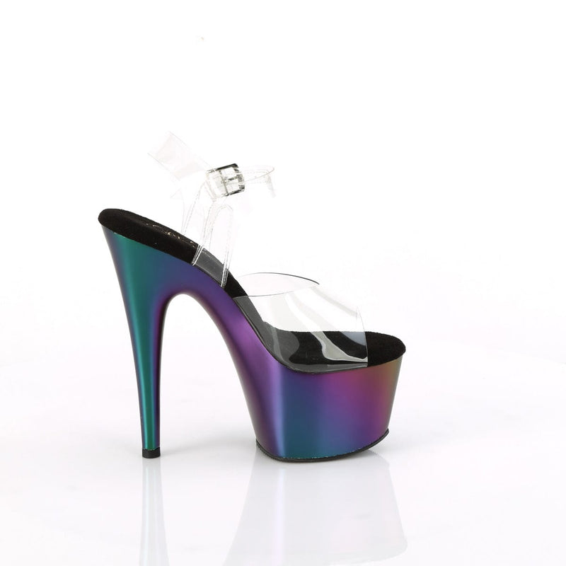 Pleaser ADORE-708MCH Platform Sandal (Clear/Purple-Green Matte Chrome)