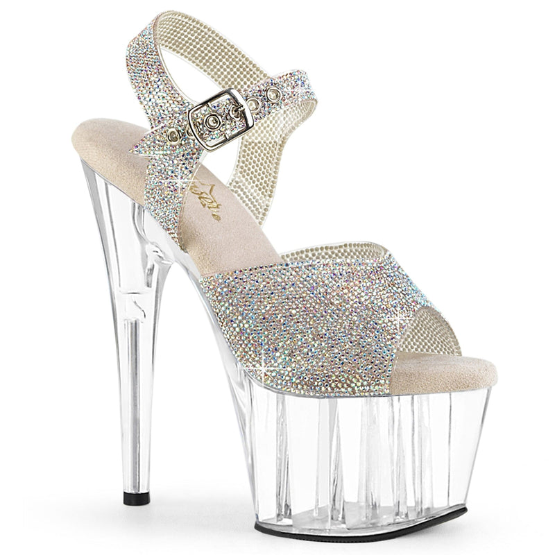 Pleaser ADORE-708N-RS Platform Sandal (Silver AB Rhinestone-TPU/Clear)