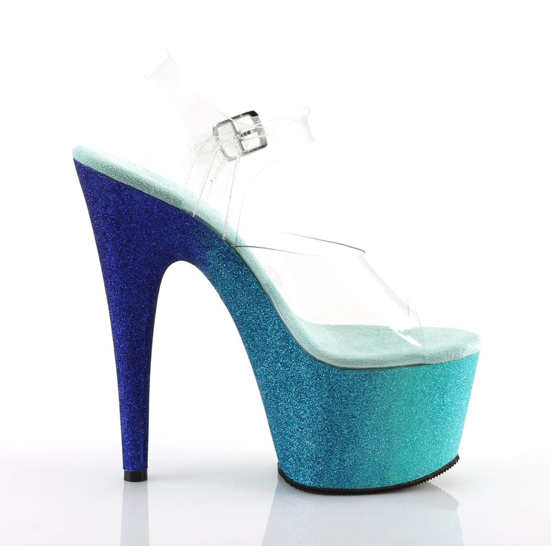 Pleaser ADORE-708OMBRE Platform Sandal (Clear/Aqua-Blue Ombre)