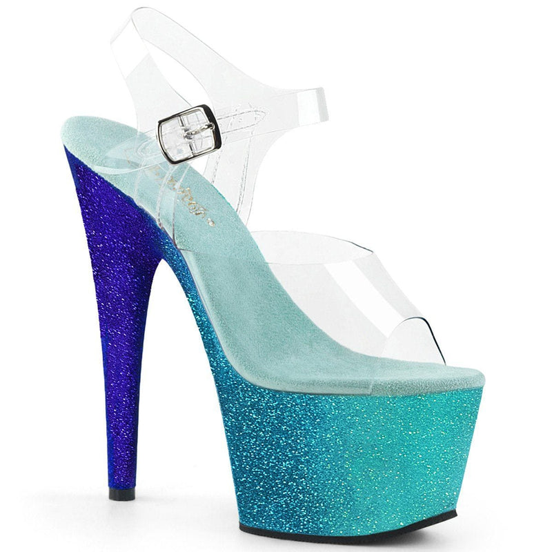 Pleaser ADORE-708OMBRE Platform Sandal (Clear/Aqua-Blue Ombre)