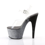 Pleaser ADORE-708OMBRE Platform Sandal (Clear/Silver-Black Ombre)