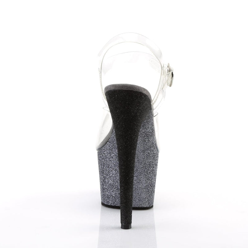 Pleaser ADORE-708OMBRE Platform Sandal (Clear/Silver-Black Ombre)